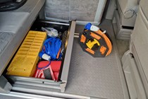 VW California T6 review - 6.1 storage drawer under rear seats, Bauer Media exclusive image