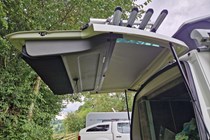 VW California T6 review - 6.1 tailgate blind, which is much easier to use than the equivalent in the Mercedes-Benz Marco Polo, Bauer Media exclusive image