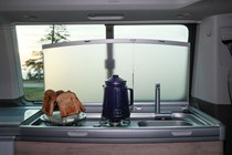 VW California review - 2019 T6.1 model, cooker and sink with kettle and toast