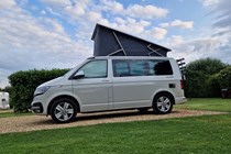 VW California T6 review - 6.1 side, roof up, camping, Bauer Media exclusive image