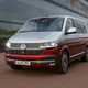 VW Caravelle review - T6.1 facelift, 2019, red and silver, front view, driving