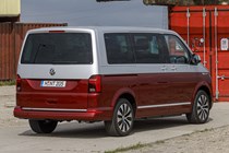 VW Caravelle review - T6.1 facelift, 2019, red and silver, rear view
