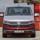 VW Caravelle review - T6.1 facelift, 2019, red and silver, dead-on front view