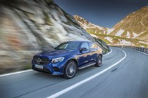 Mercedes GLC Coupe 250 blue driving front