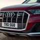 Audi SQ7 review (2022) - radiator grille close up, dusk lighting