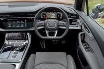 Audi SQ7 review (2022) - steering wheel and digital gauge cluster, showing map function on screen