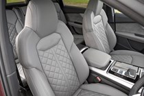 Audi SQ7 review (2022) - front sports seats, grey leather upholstery, diamond hatch stitching