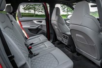 Audi SQ7 review (2022) - rear seats, grey leather upholstery, diamond hatch stitching