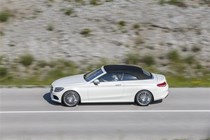 C-Class cabriolet white roof up driving