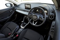 Mazda 2 (2023) review: front seats, black fabric upholstery