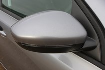 Peugeot 308 Hatchback (2014-) UK rhd model in metallic silver. Exterior detail - front right-hand driver's wing mirror