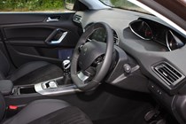 Peugeot 308 Hatchback (2014-) UK rhd model in metallic copper. Interior detail, driver's and passenger seat