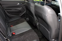 Peugeot 308 Hatchback (2014-) UK rhd model in metallic copper. Interior detail, rear passenger seat