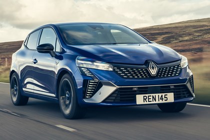 Best cars for young drivers: Renault Clio, front three quarter driving, blue paint