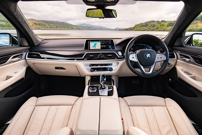 BMW 7 Series review, full width interior, dashboard, steering wheel, infotainment