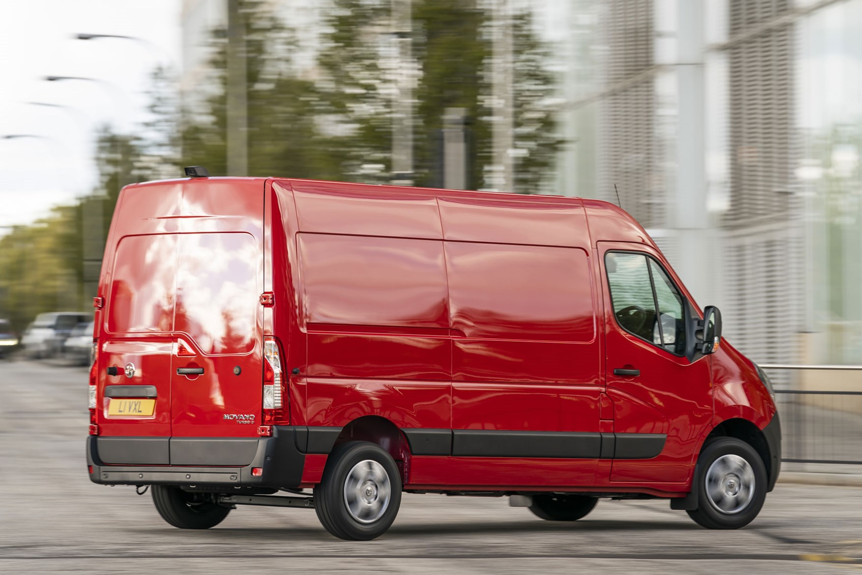 Vauxhall Movano review - 2020 model year, red, rear side view, driving, 2019