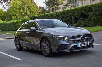 Mercedes-Benz A-Class Saloon (2020) front, three-quarter view