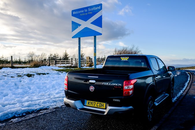 The Scottish Border viewpoint with a Fiat Fullback