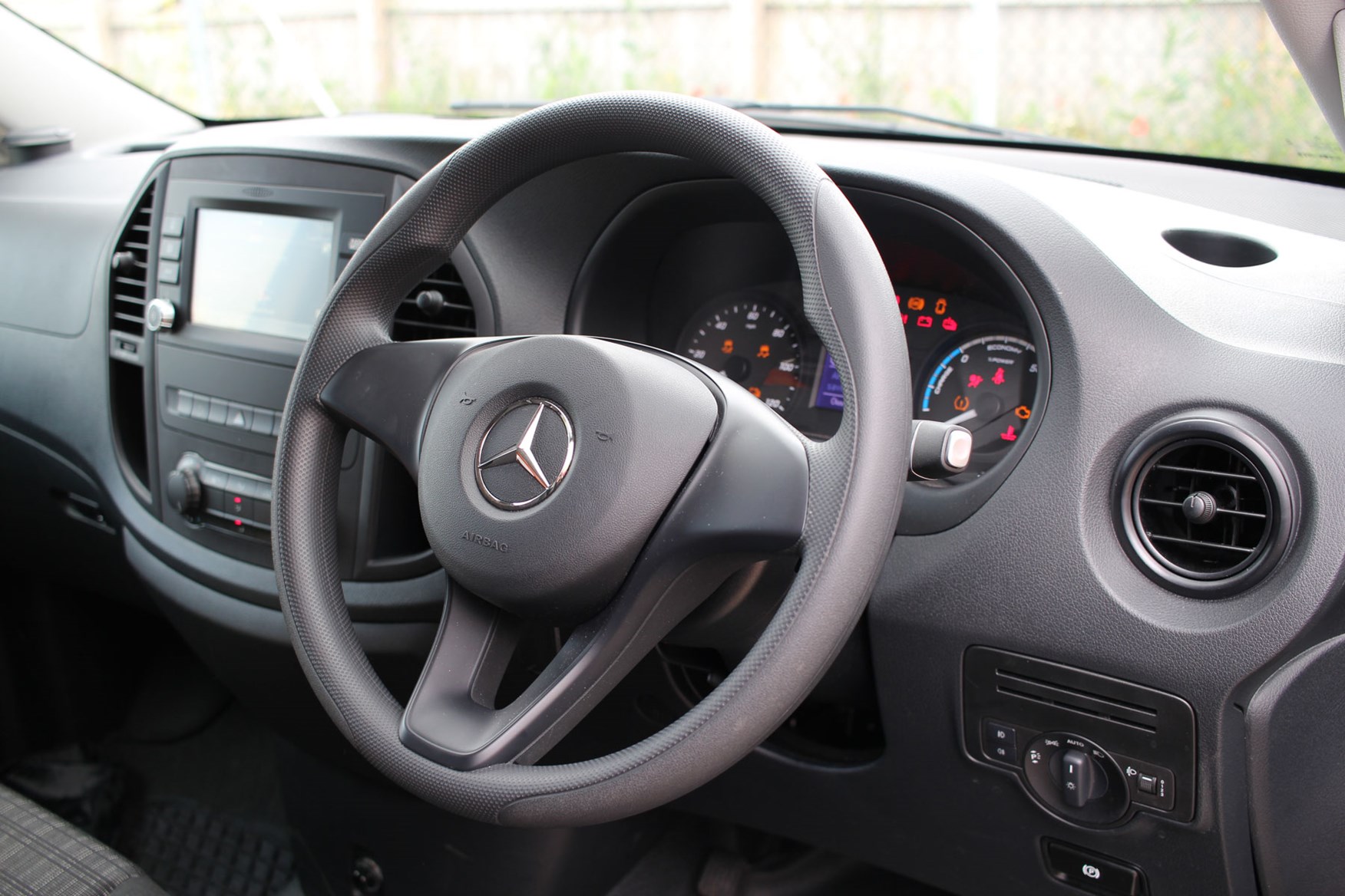 Mercedes-Benz eVito electric van review, 2020, cab interior, steering wheel, dashboard