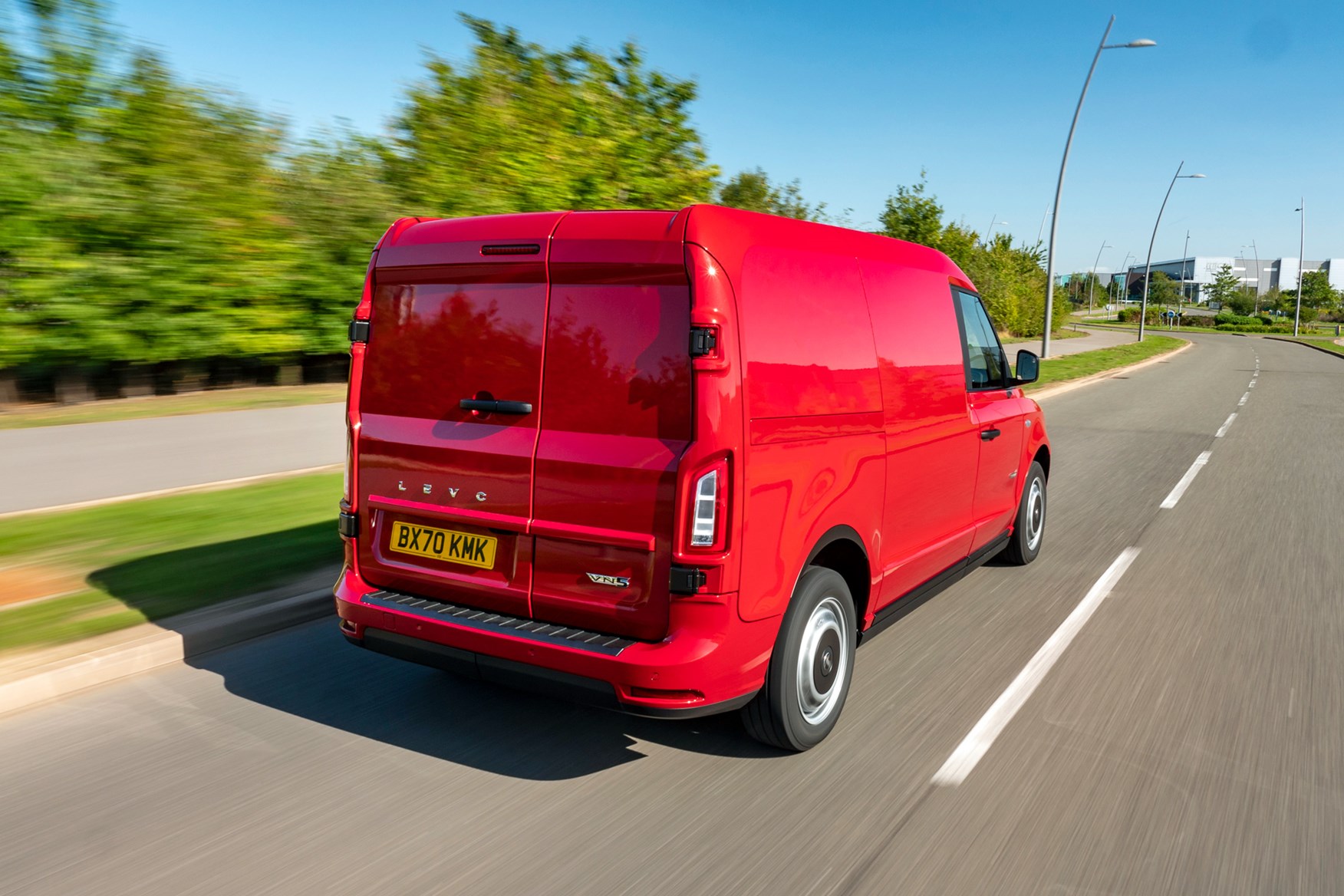 LEVC VN5 electric van review - 2020, rear view, red, driving