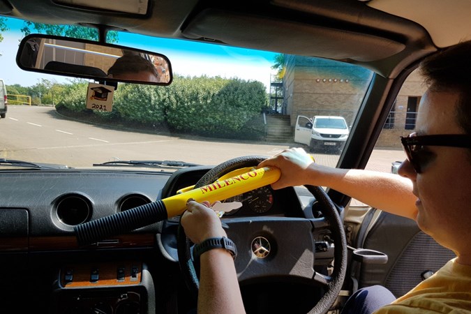 Ryan Gilmore attaches the Milenco HS Steering Wheel Lock