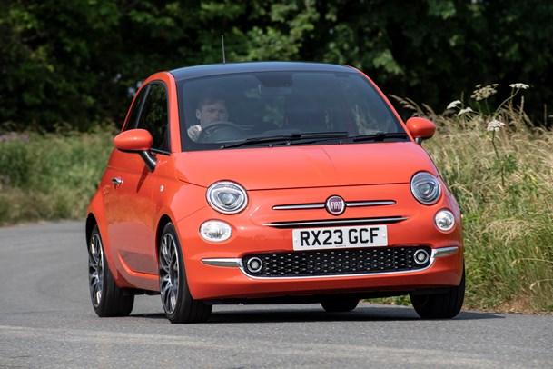 Fiat 500 review - hatchback, front, driving round corner