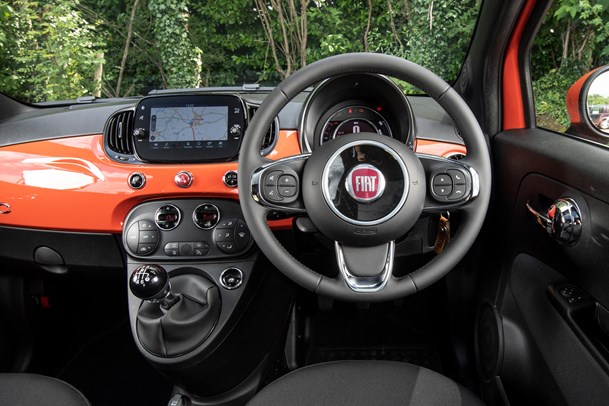 Fiat 500 review - hatchback, interior, steering wheel, infotainment