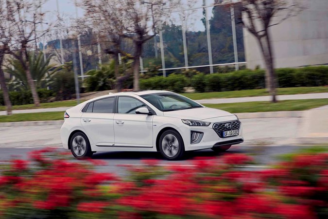2019 Hyundai Ioniq driving white front three quarters