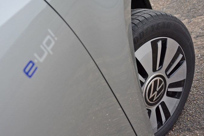Silver 2020 Volkswagen e-Up alloy wheel detail
