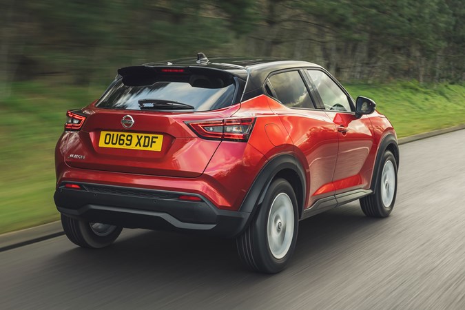 Rear view of the 2020 Nissan Juke driving