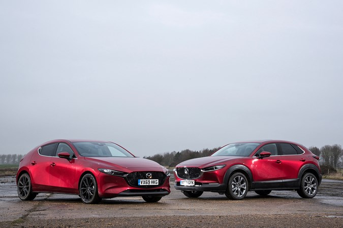 Mazda CX-30 vs 3 hatchback, front 2019