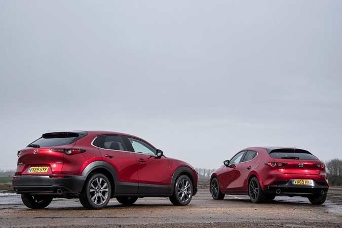 Mazda CX-30 vs 3 hatchback, rear 2019
