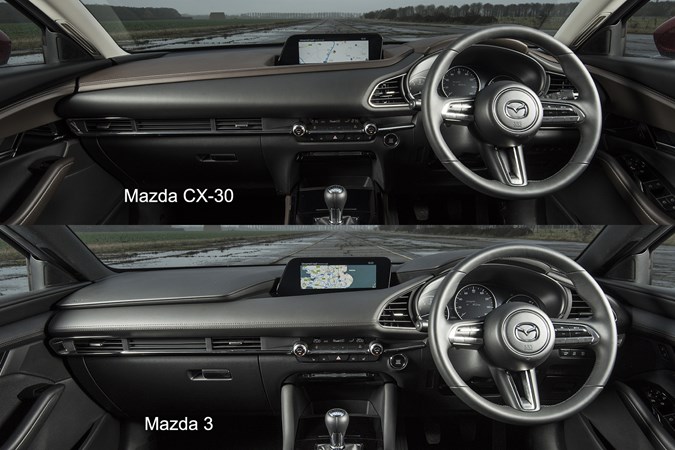 Mazda CX-30 vs 3 hatchback dash 2019