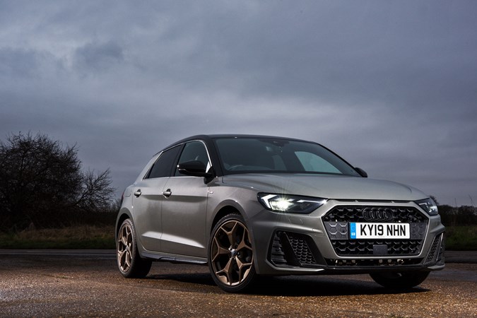 Front view of the 2019 Audi A1 S Line Style Edition with lights on