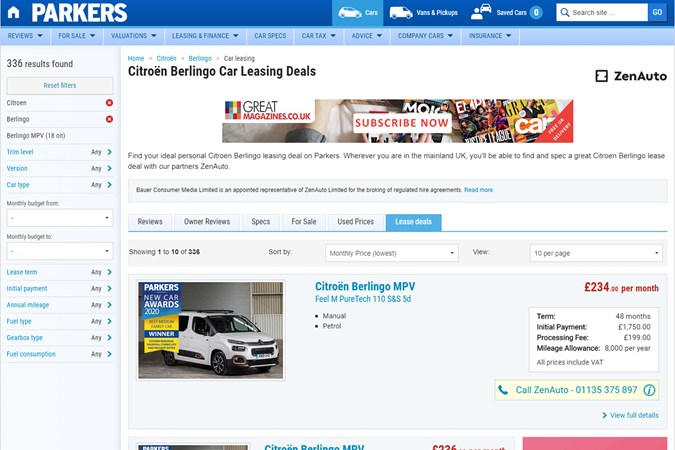 Citroen Berlingo leasing deals on Parkers