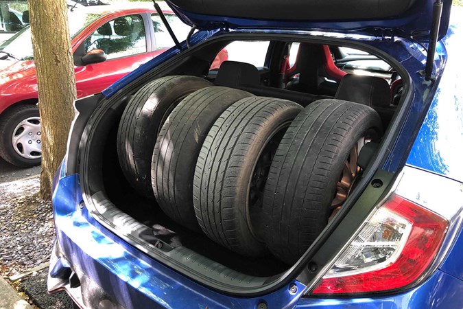 Honda Civic Type R long-termer boot full of wheels