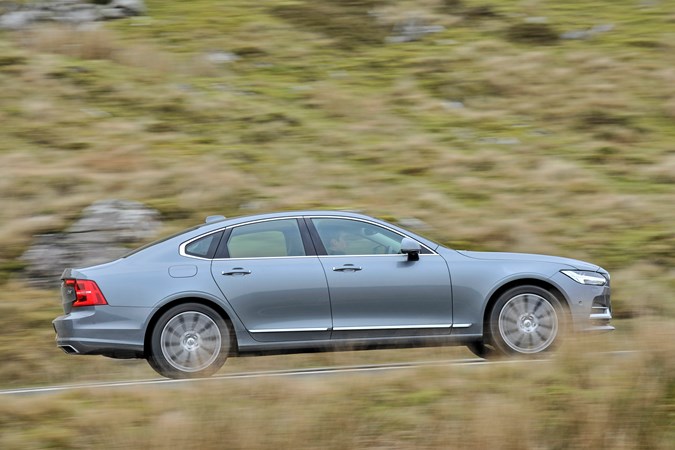 Grey 2017 Volvo S90 side elevation driving