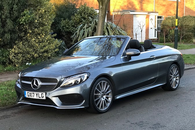 Mercedes C 250d Cabriolet roof down, February, on road
