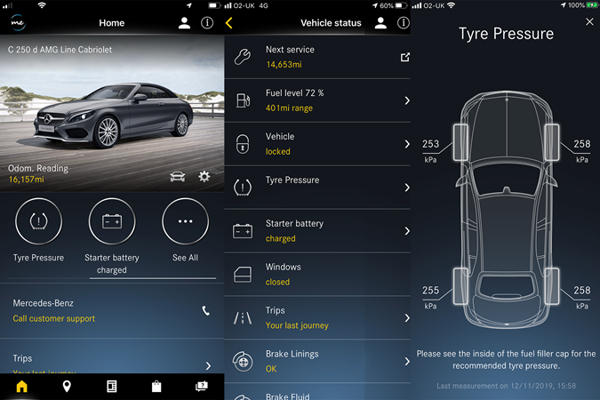 Mercedes-Me mobile app and car display