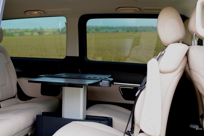Beige 2017 Mercedes-Benz V-Class MPV rear passenger compartment table