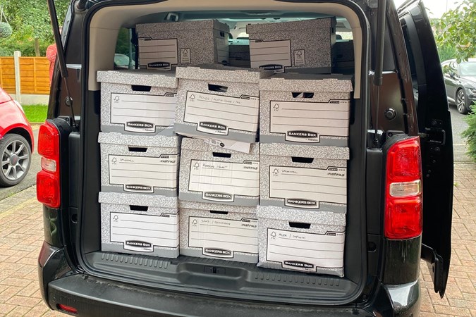 2020 Vauxhall Vivaro Life filled with boxes of car brochures