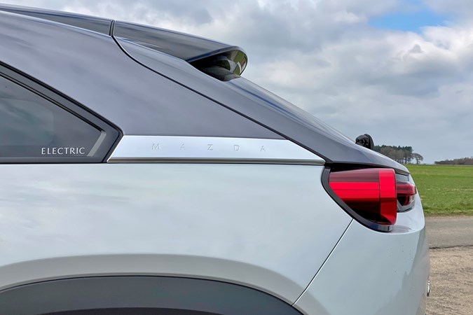 White 2021 Mazda MX-30 three-tone paint close-up