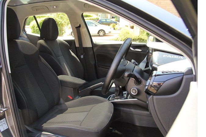 Image of front interior of Skoda Fabia, taken from outside the vehicle
