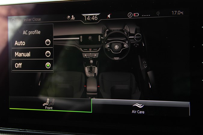 The Skoda Fabia climate control menu, which is more complex to navigate than it needs to be