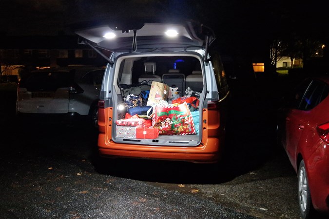 VW Multivan long-term test - eHybrid boot full, showing powerful lighting at night