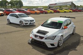 Our long-term SEAT Leon Cupra 280 next to the Leon Cup Racer at Mallory Park