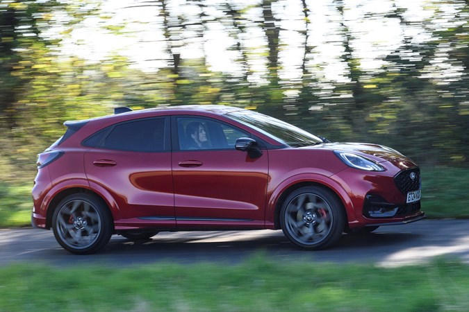 Ford Puma ST (2024) review: side driving, red paint