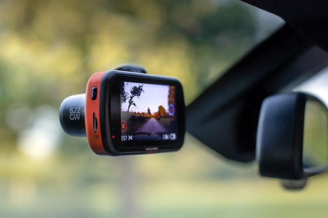 A dash camera installed in a car