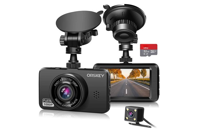 A dual-view dash camera.