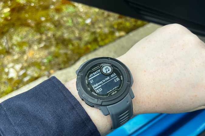 A close up of the Garmin smartwatch